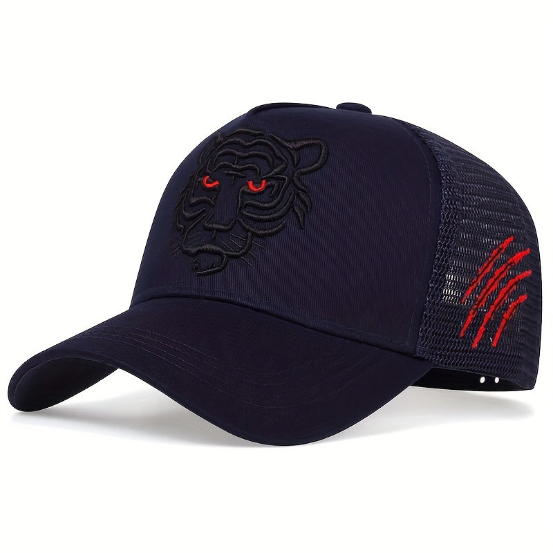Tiger Embroidery Unisex Baseball Cap Solid Color Mesh Breathable Trucker Hat Adjustable Sports Sun Hats For Women & Men Tiger Embroidery Unisex Baseball Cap Solid Color Mesh Breathable Trucker Hat Adjustable Sports Sun Hats For Women & Men